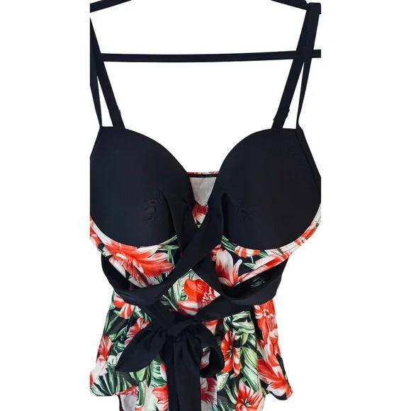 NEW 2XL Vibrant Plus Size Tropical Print Summer Vacay Trendy One Piece Swimsuit - Picture 6 of 11